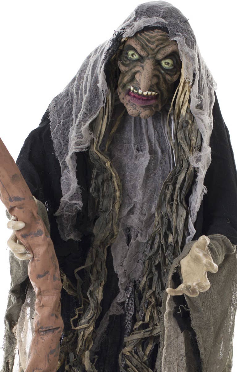 Wicked Old Hag Animated Standing Halloween Decoration - Close Up