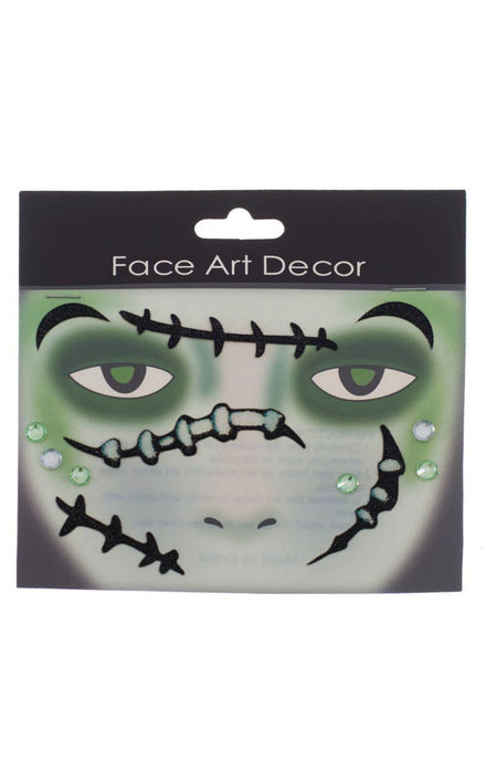 Sexy Frankenstein Green Black and Silver Stick on Makeup Accessory Main Image