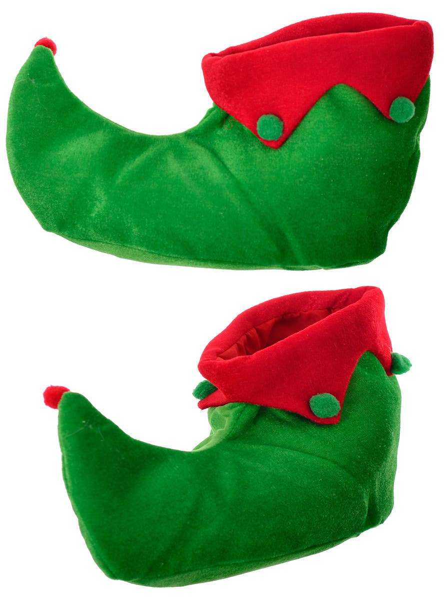 Green and Red Push Velvet Christmas Elf Costume Shoes