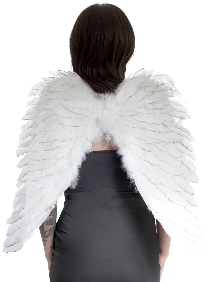 White Feather Angel Wings with Silver Glitter - Main Image