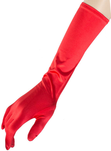 Long Red Satin Elbow Length Costume Gloves