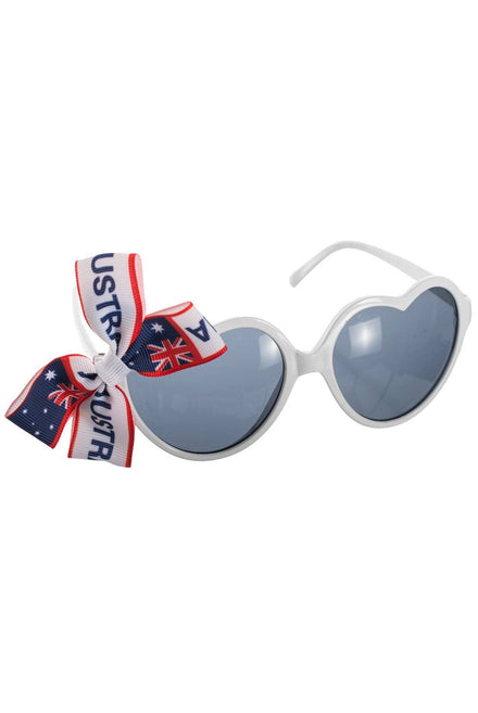 Australia Themed White Heart Novelty Glasses with Australian Bows - Main Image