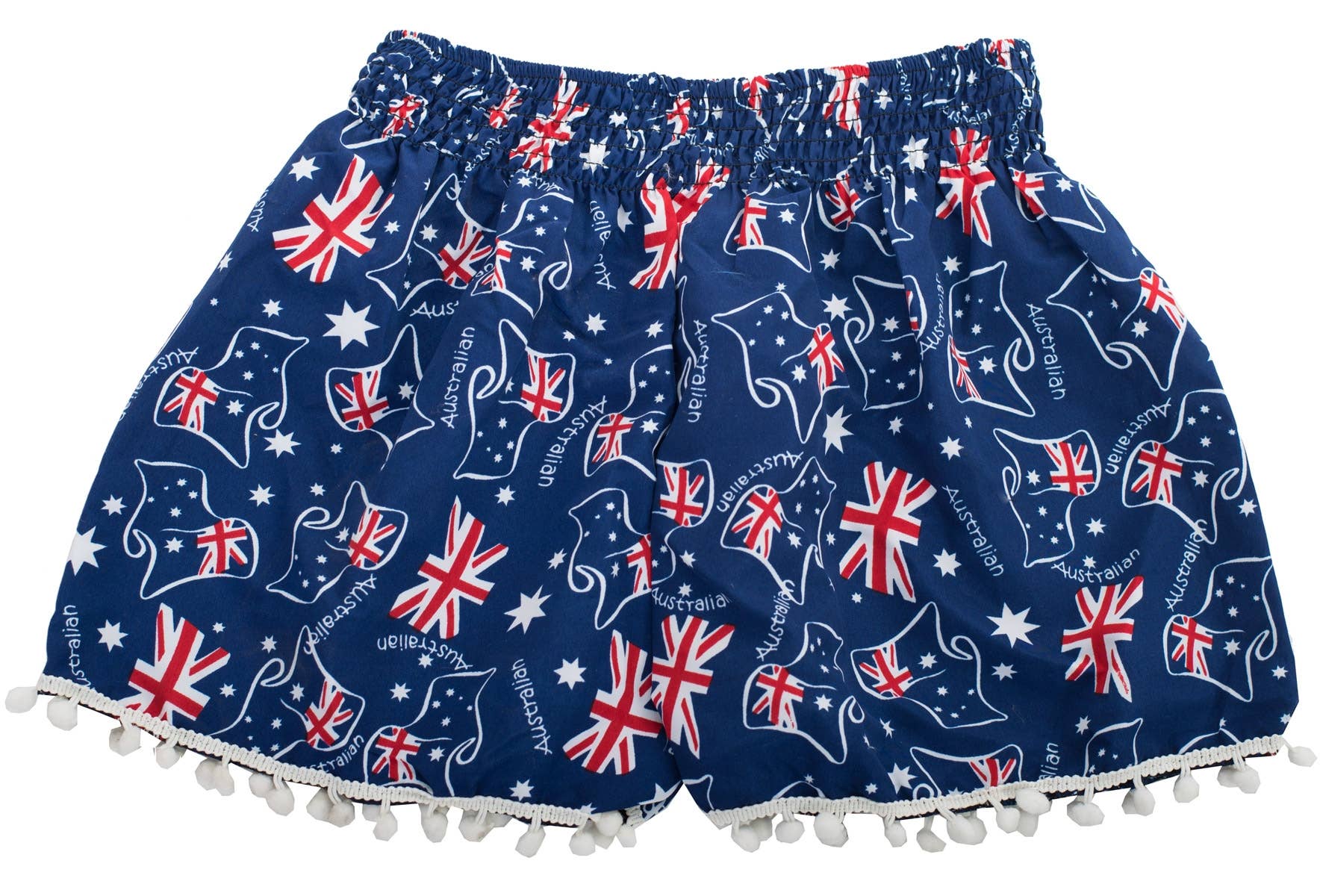 Women's Aussie Flag Shorts with Pom Poms Australia Day Merchandise - Close Image