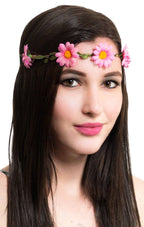 Pink Daisy Chain Flower Crown Headband Hippy 60s Costume Accessory Main Image