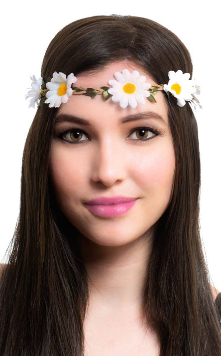 White daisy flower crown 60s music festival headband main image