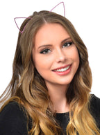 Pink Ribbon Wrapped Wire Cat Ears on Costume Headband