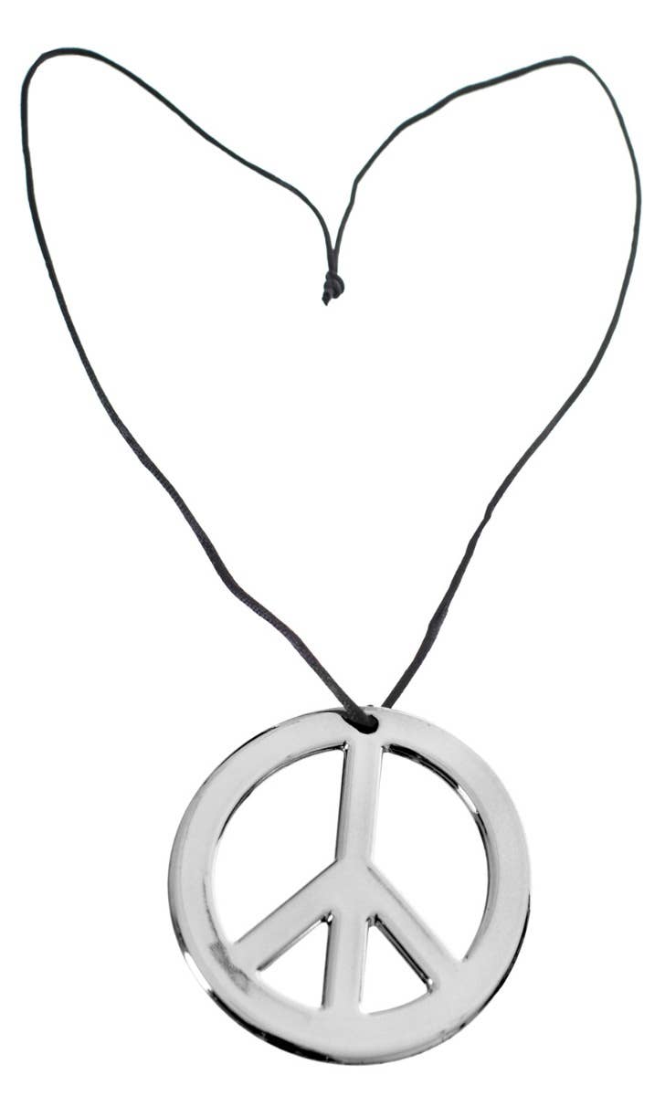 Hippie's 70's & 60's Silver Unisex Peace Sign Costume Necklace - Front View