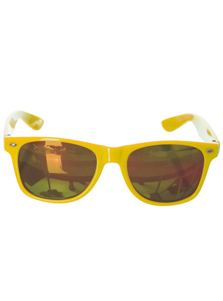 Yellow Novelty Reflective Lens 80s Costume Sunglasses Accessory Main Image