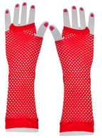 Red Elbow Length Fishnet Gloves