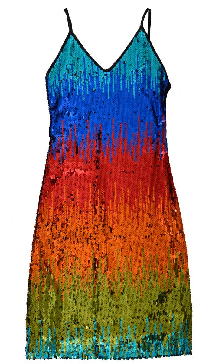 Sequinned Rainbow Womens Mardi Gras Costume Dress - Main Image