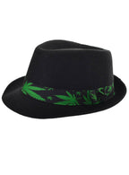 Black Felt Fedora Costume Hat with Marijuana Hat Band