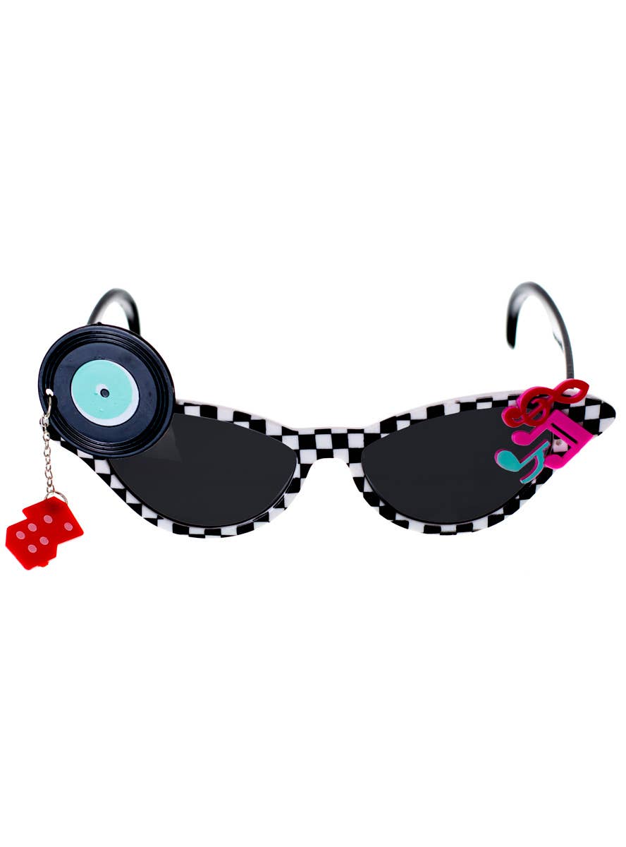 Black and White Rock and Roll 50s Dress Up Glasses - Main Image