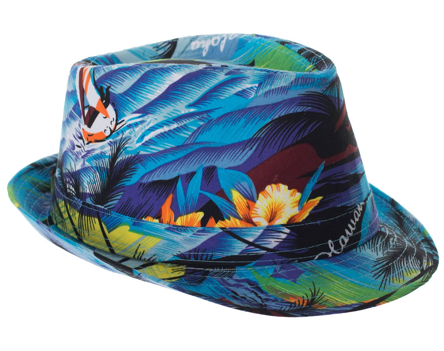 Blue Hawaiian Fedora Costume Hat for Adults - Alternative Image