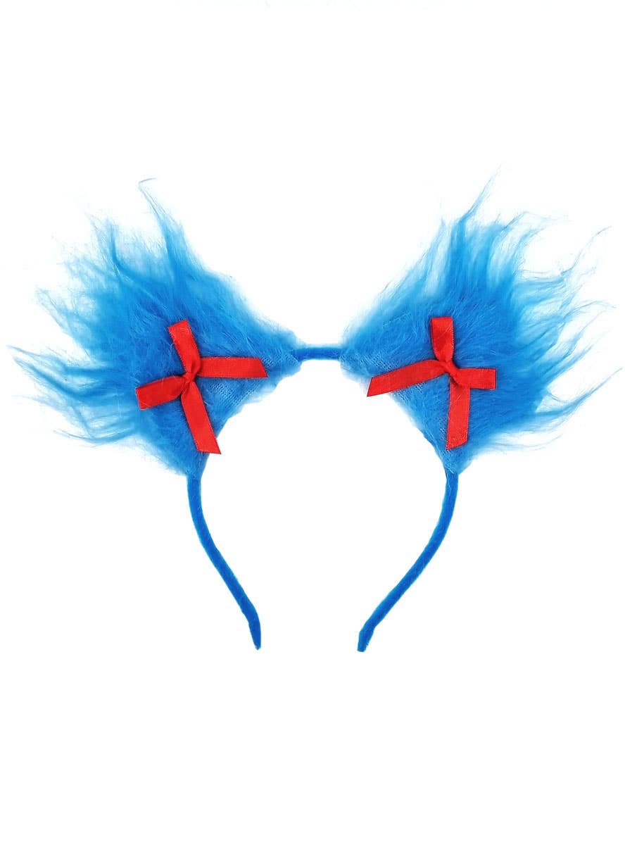 Fluffy Blue Dr Seuss Thing Costume Headband with Red Bows
