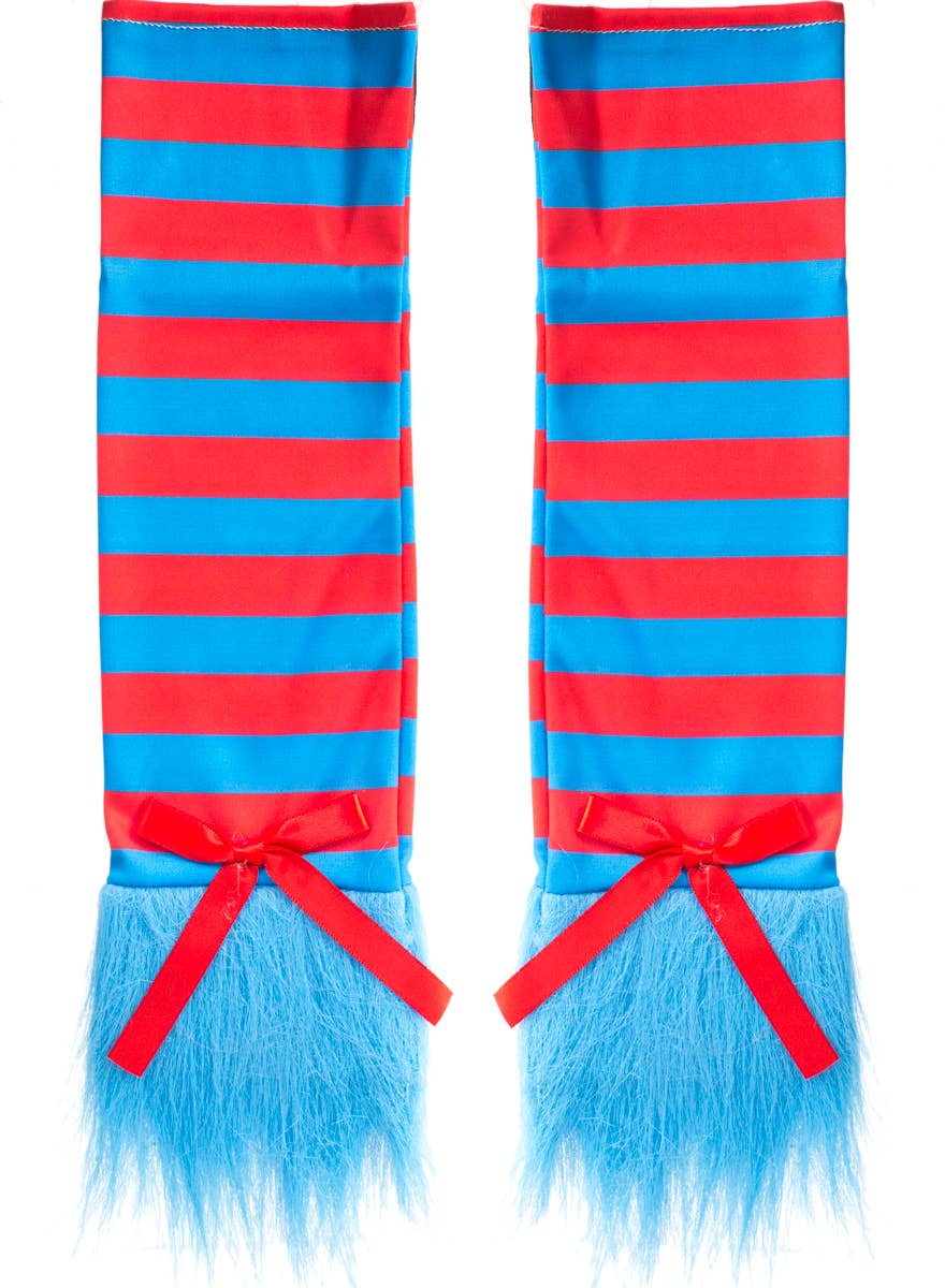 Thing 1 and Thing 2 Inspired Blue and Red Striped Costume Gloves - Alternative Image