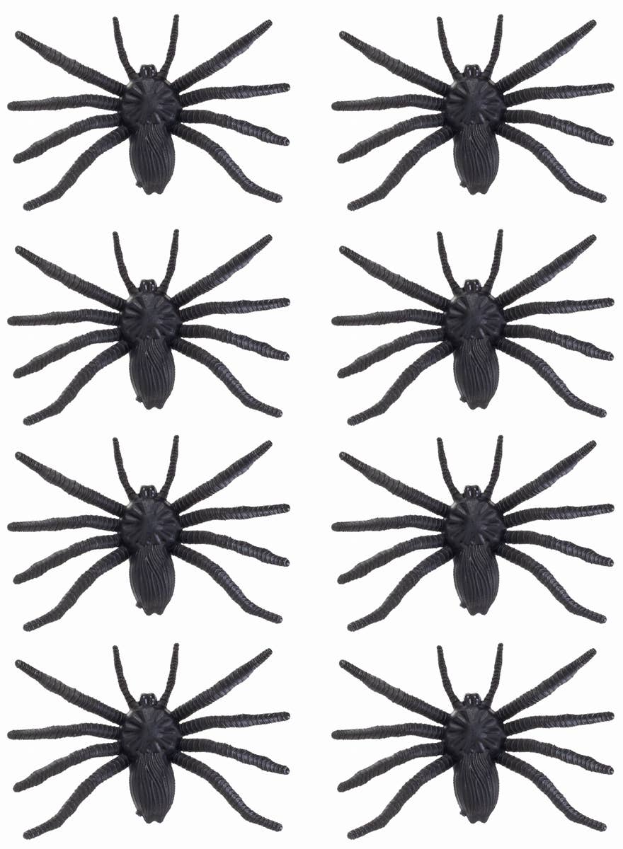 Black Plastic 8 Pack of Fake Halloween Spiders