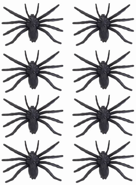 Black Plastic 8 Pack of Fake Halloween Spiders