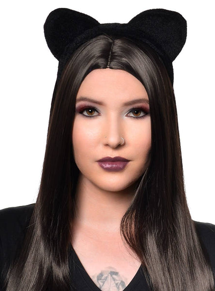 Black Velvet Cat Ears Headband Costume Accessory