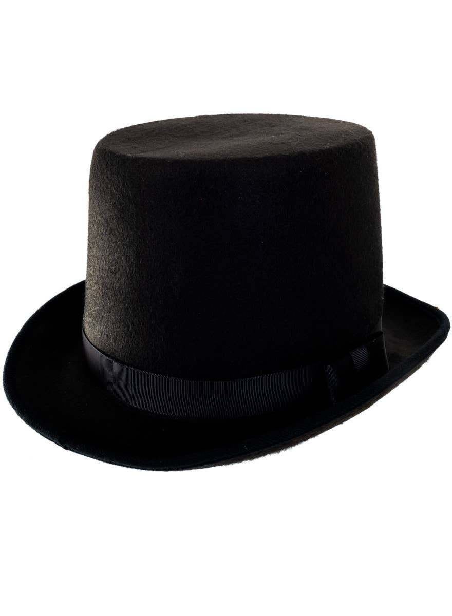 Deluxe Tall Black Felt Victorian Gentlemen's Top Hat - Side Image