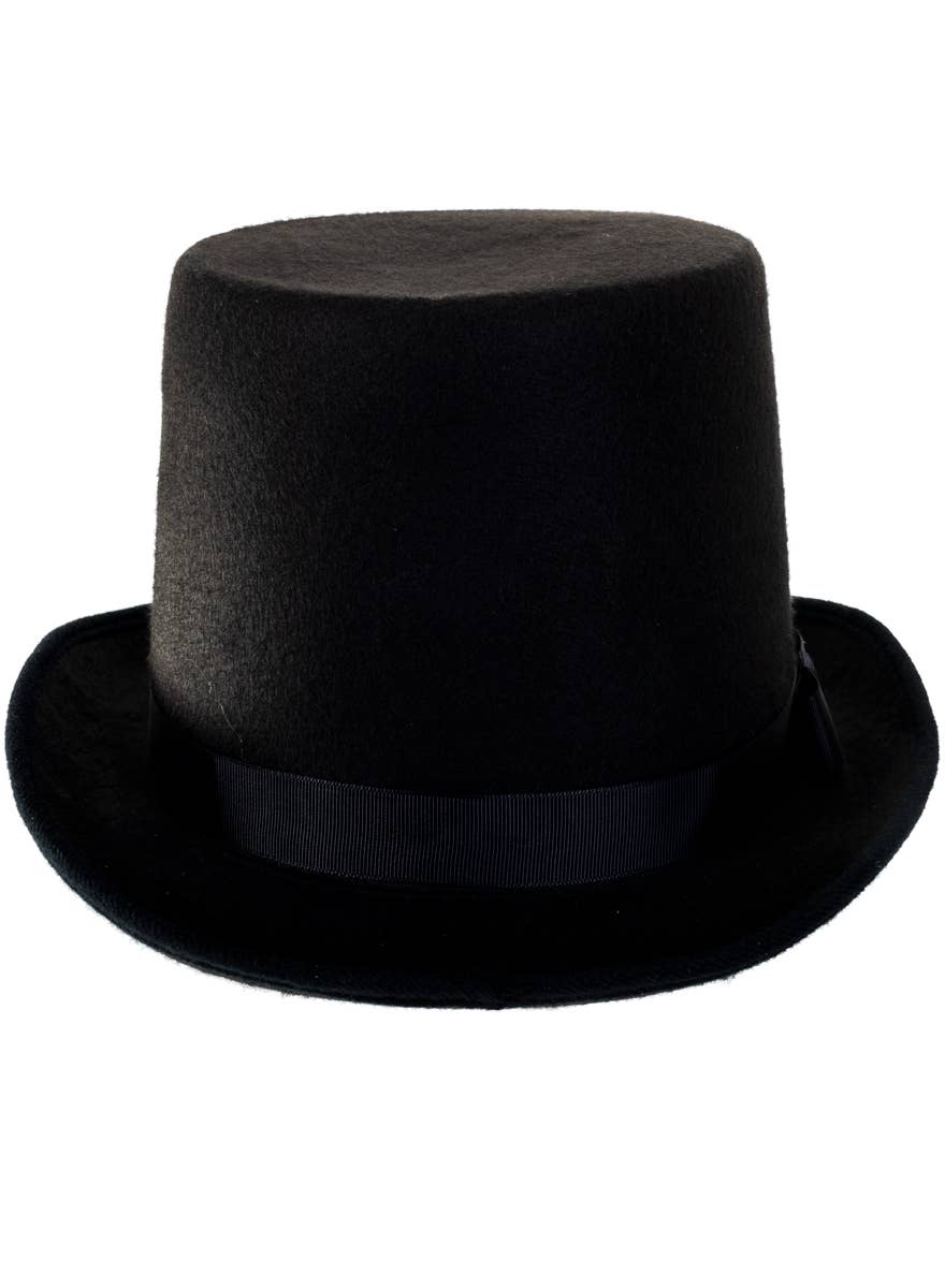 Deluxe Tall Black Felt Victorian Gentlemen's Top Hat - Front View Image