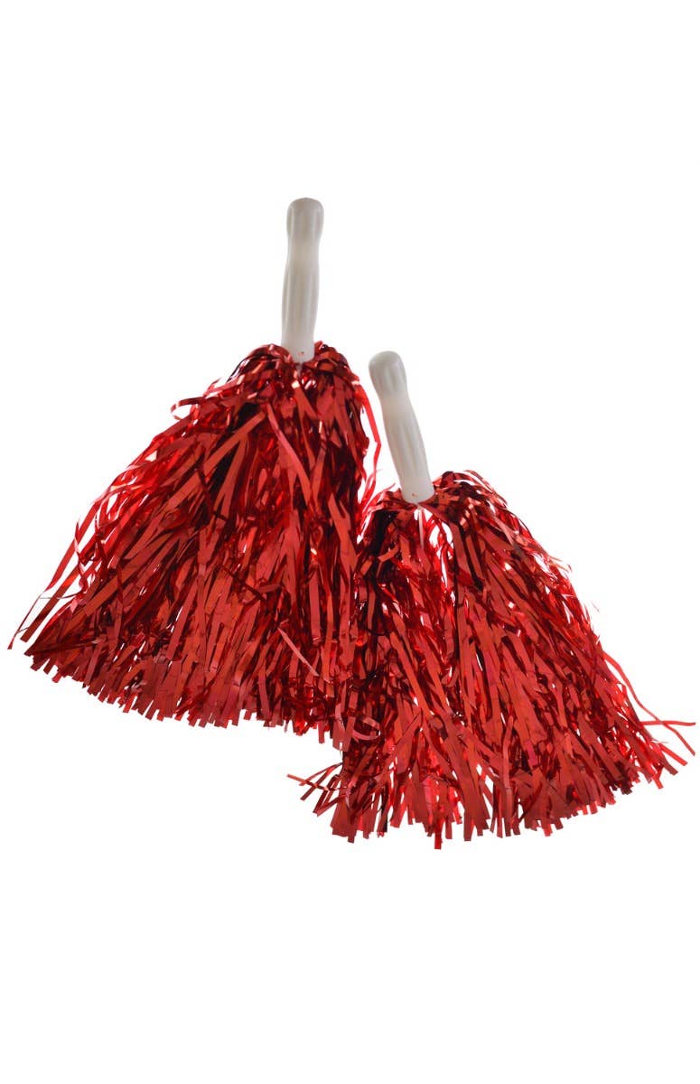 Red Metallic Cheerleader Pom Poms Spirit Costume Accessories main image