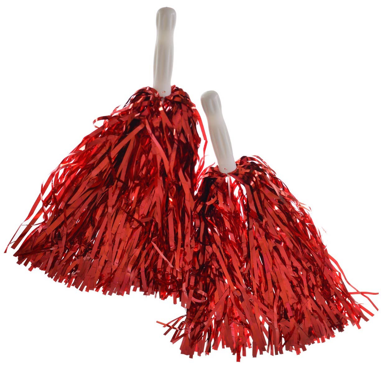 Red Metallic Cheerleader Pom Poms Spirit Costume Accessories Close up image