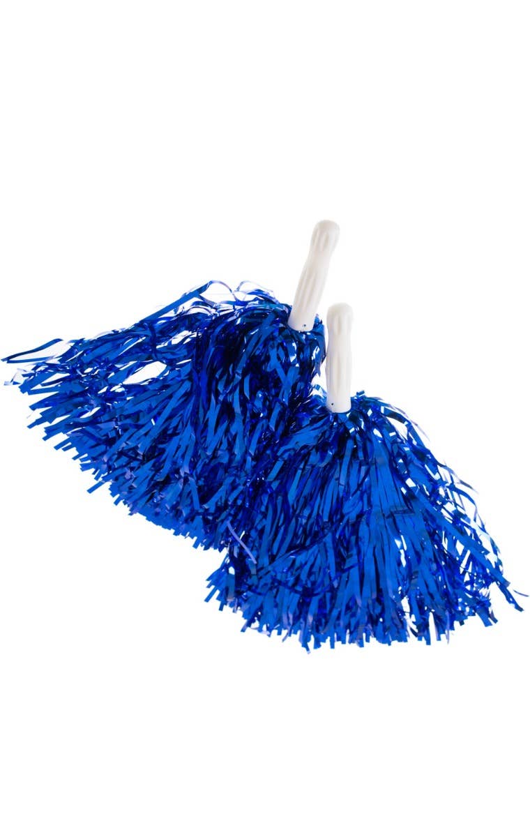 Blue Metallic Cheerleader Pom Poms Costume Sports Day Accessory Main Image