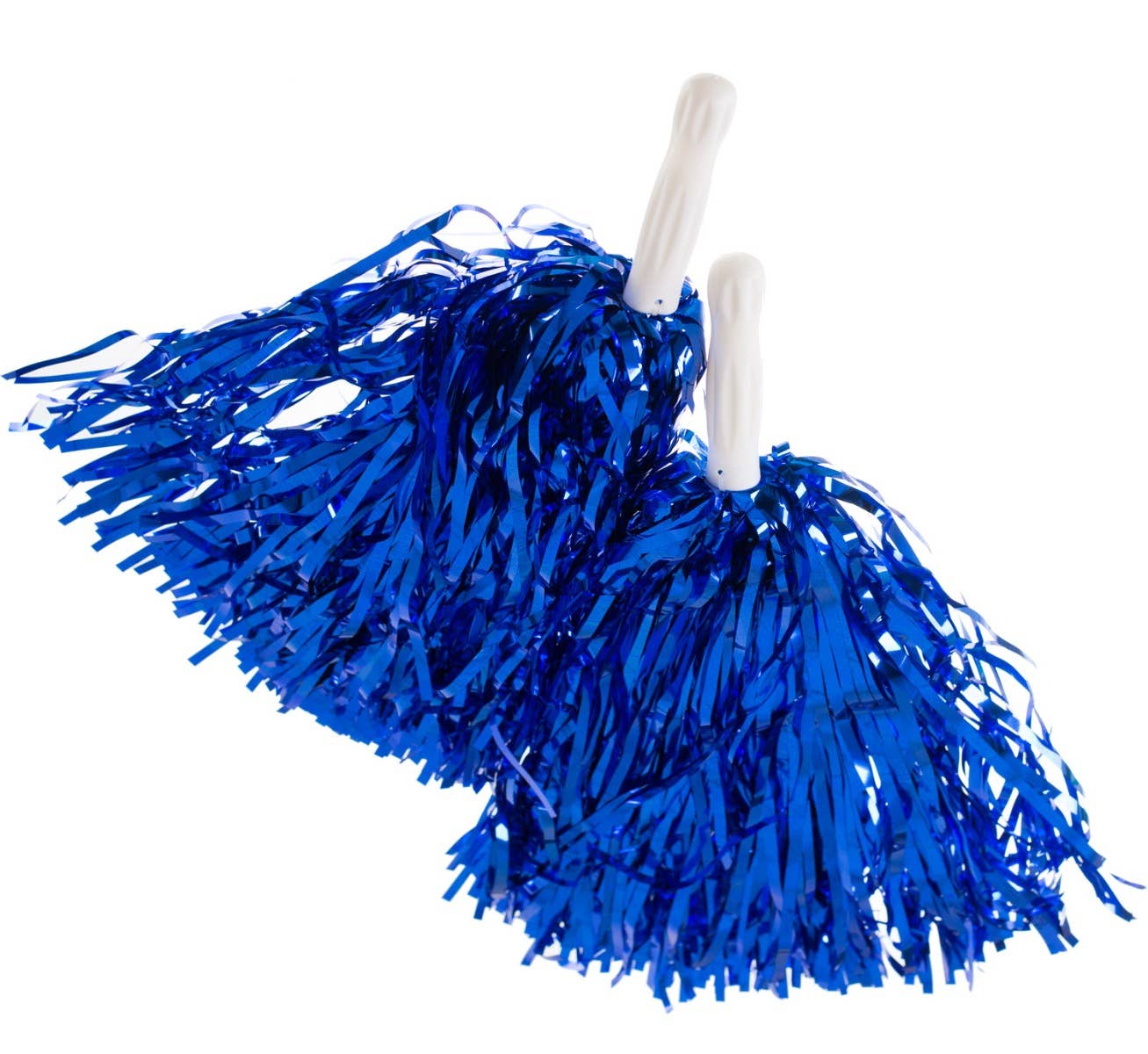 Blue Metallic Cheerleader Pom Poms Costume Sports Day Accessory Close Image