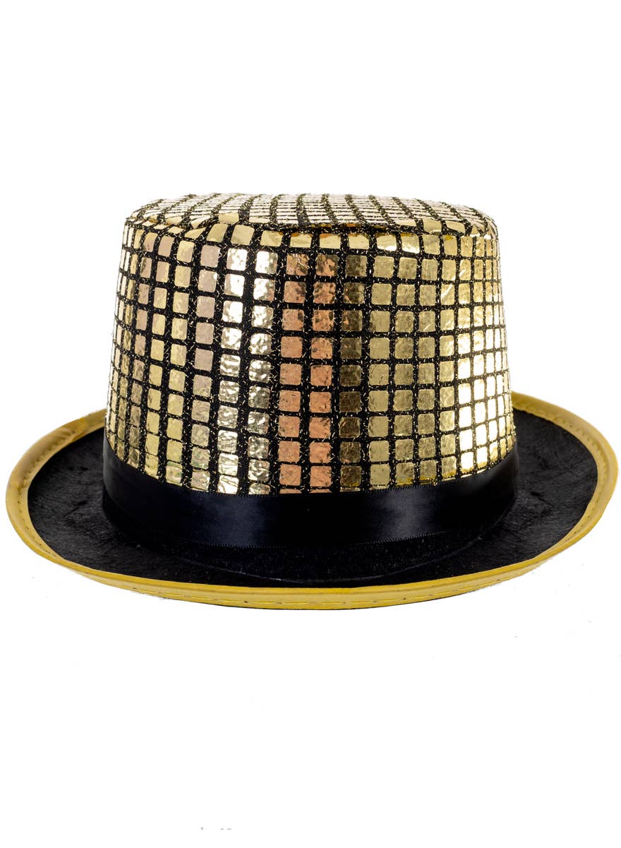 Black Costume Top Hat with Gold Square Sequins - Alternate Image