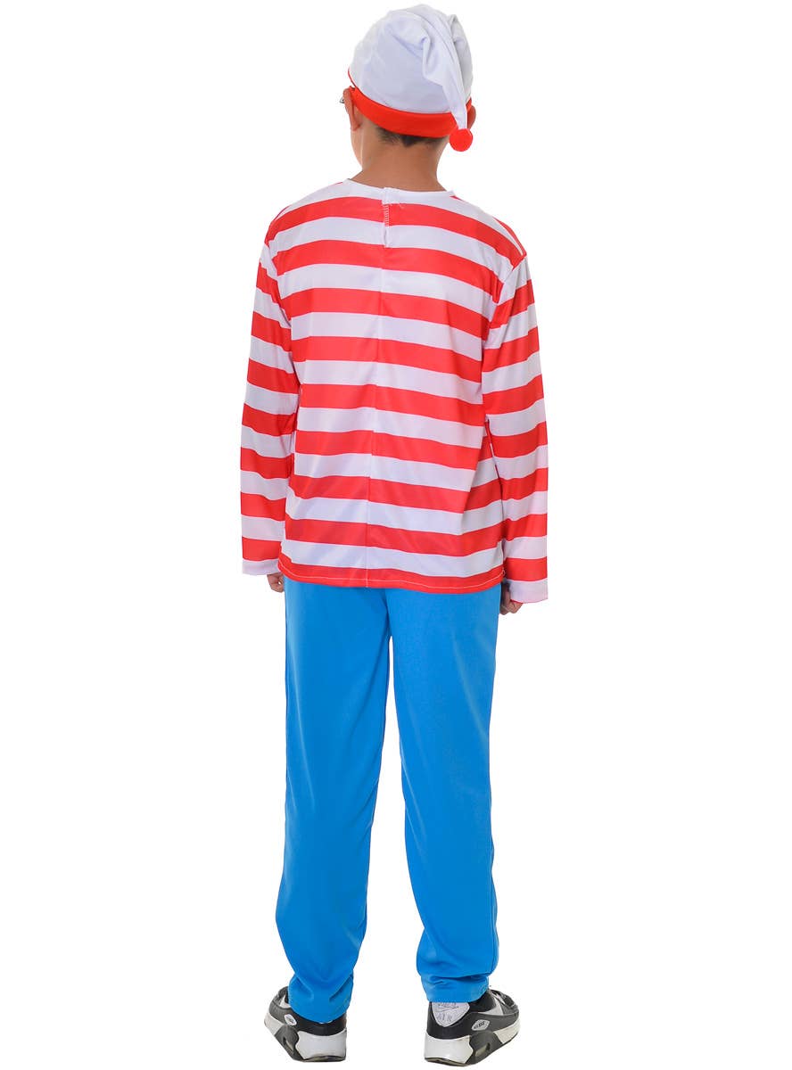 Red and White Stripe Top, Blue Pants, Hat and Glasses, Where's Wado Boy's Costume Dress Up Costume - Back View