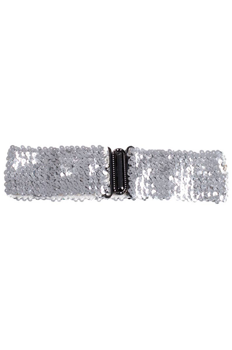 Silver Sequined Stretch Belt 