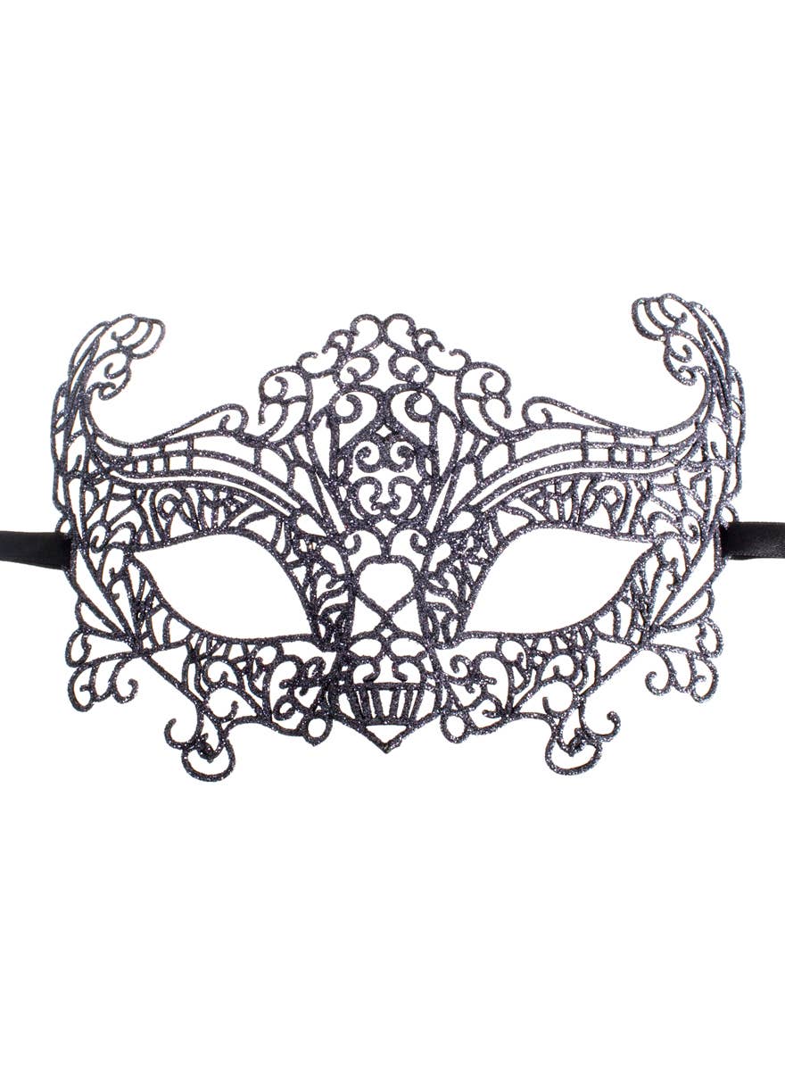 Black Glitter Lace Cut Out Masquerade Mask