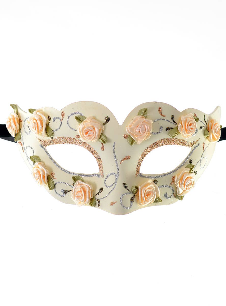 Glittery Floral Cream Masquerade Mask - Main Image