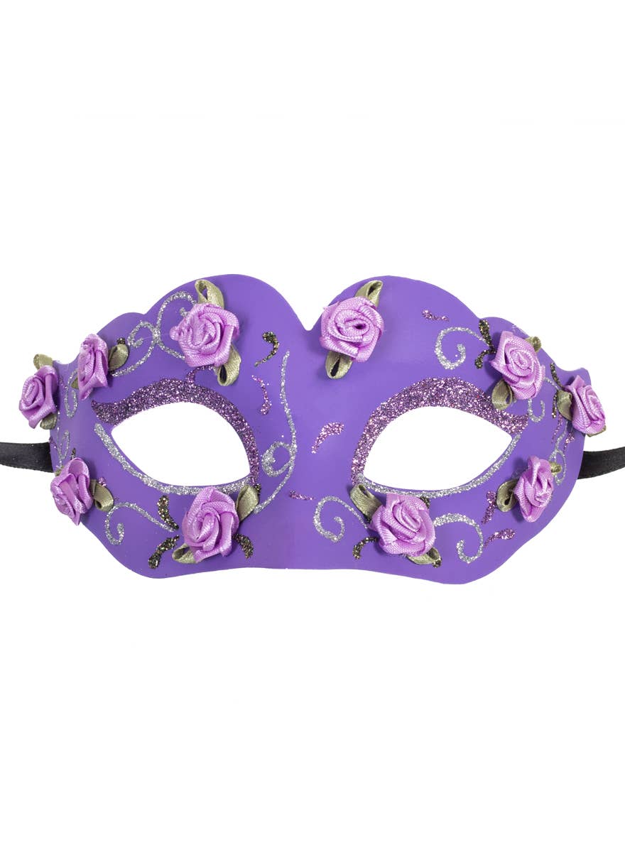 Glittery Floral Purple Masquerade Mask - Main Image