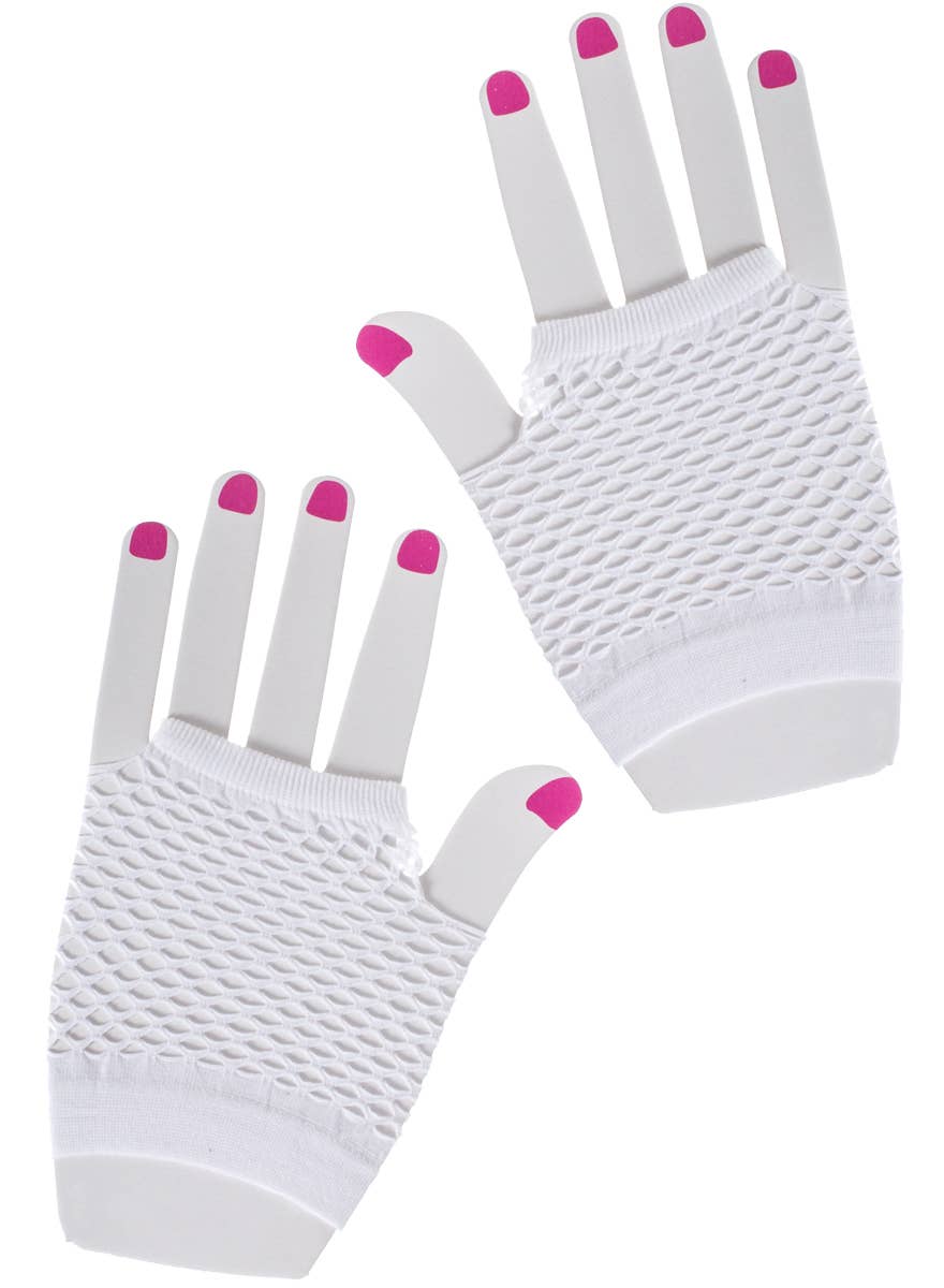 White Fishnet Gloves | Wrist Length Fingerless Fishnet Costume Gloves