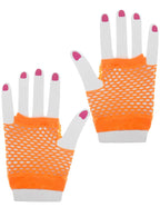 Neon Orange Short Wrist Length Fingerless Fishnet Gloves