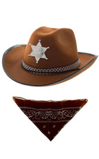 Men's Brown Cowboy Hat and Bandanna Costume Accessory Kit