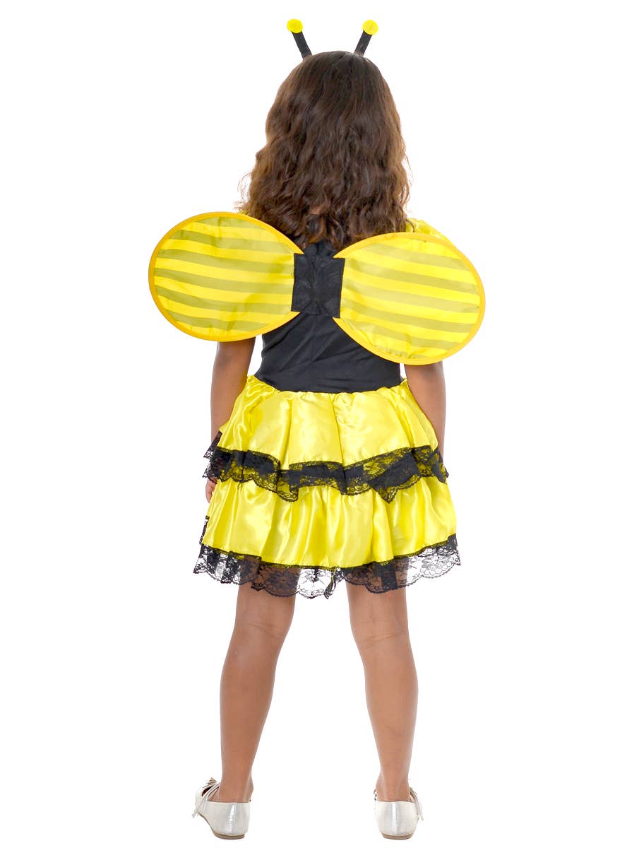 Black and Yellow Children's Bumble Bee Girls Dress Up Costume - Back View