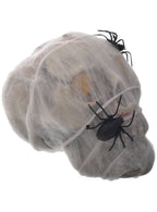Life Size Human Skull Halloween Pop with Spider Web and Fake Spiders