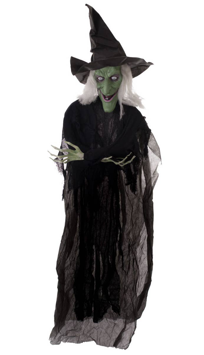 Black Haunted House Halloween Wicked Green Talking, Moving And Light Up Witch Decoration Alt Image 