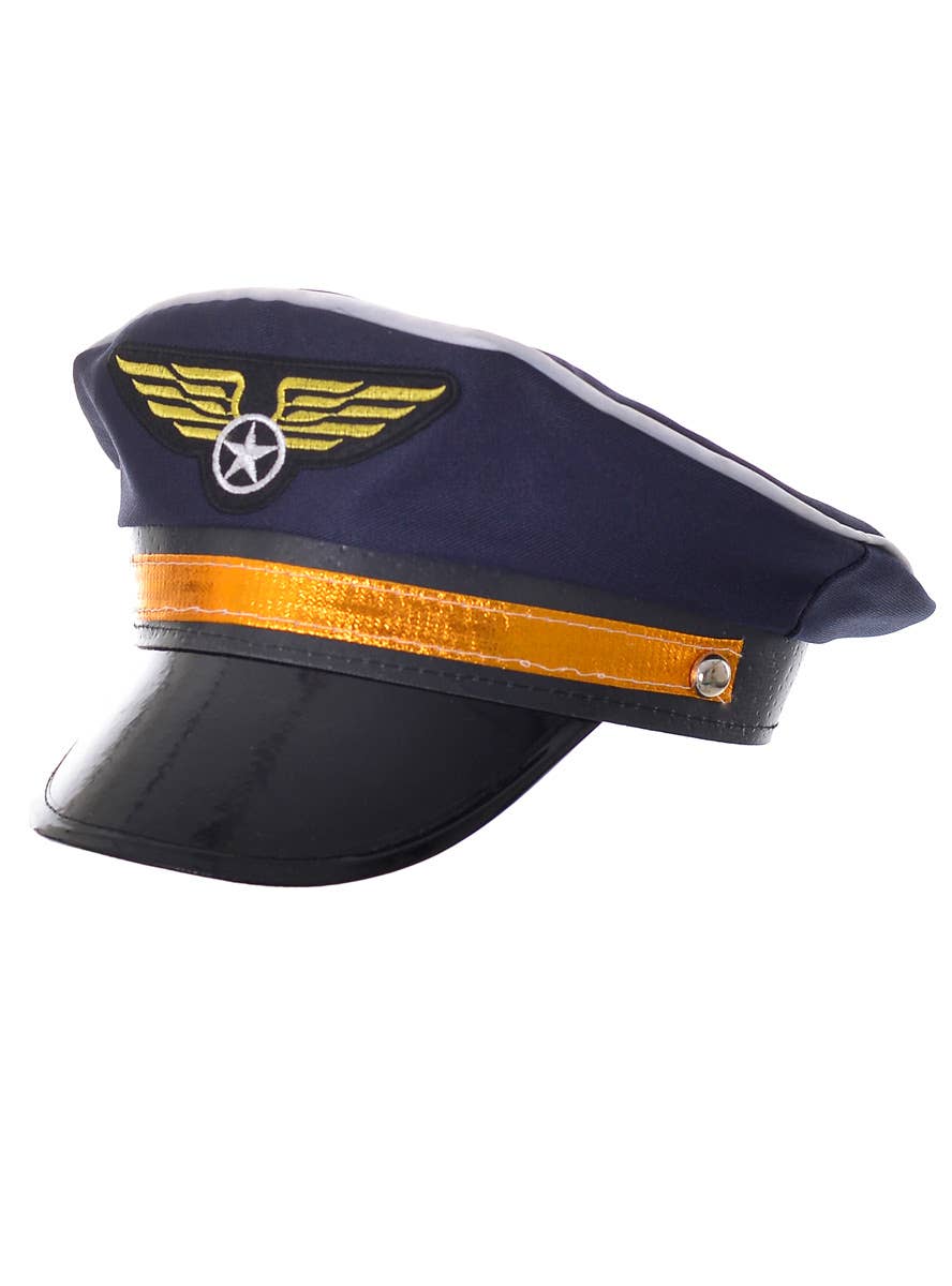 Navy Blue Flight Captain Costume Hat with Yellow Band