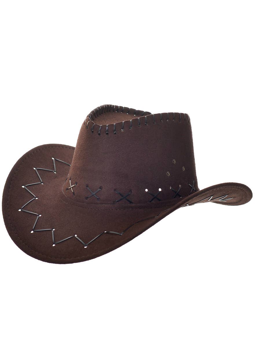 Adult's Brown Faux Suede Cowboy Hat - Alt Image