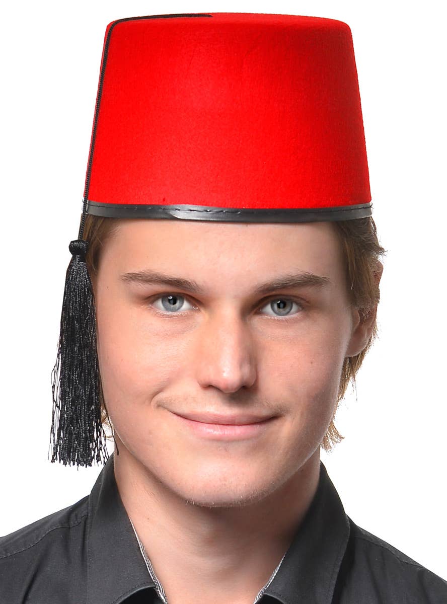 Red Feltex and Black Tassel Middle Eastern Fez Costume Hat