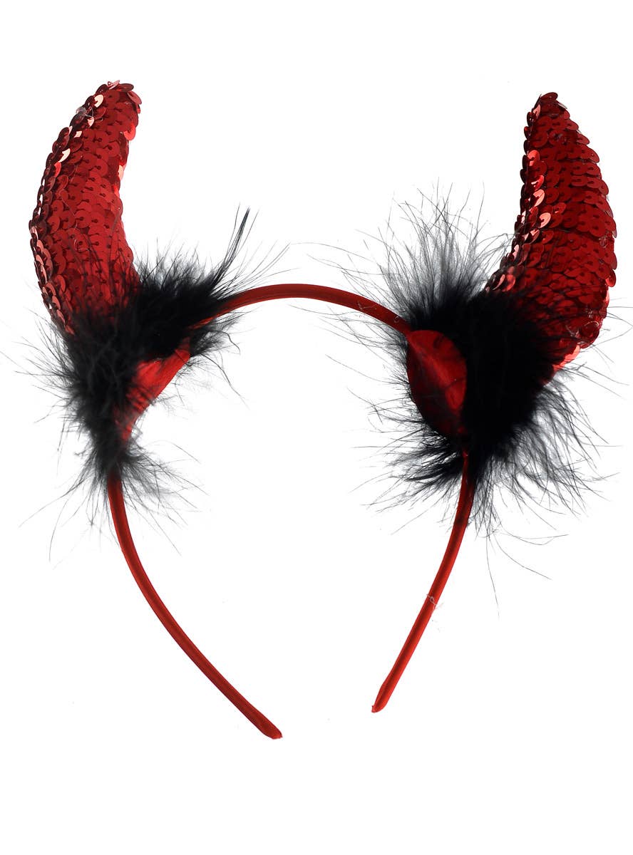 Red Sequin Devil Horns on Headband