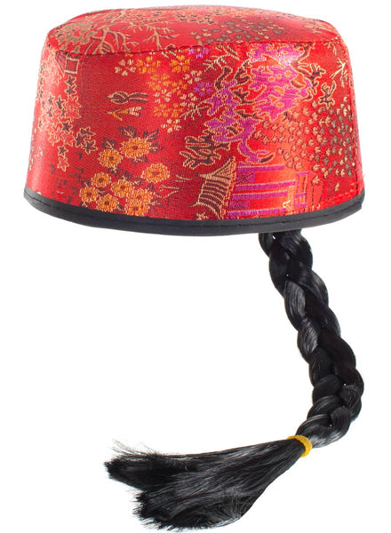 Red Brocade Chinese Hat with Black Plaint