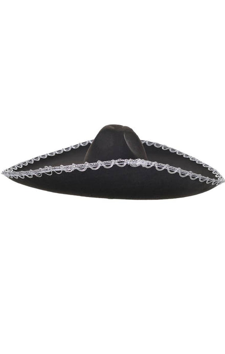 Large Black Sombrero Mariachi Mexican Costume Hat With Silver Braided Trim Main Image