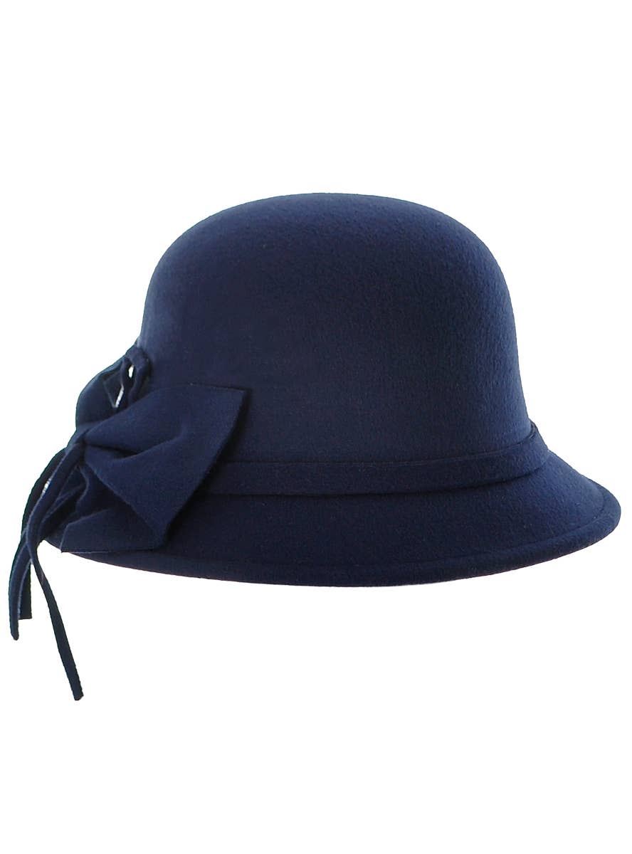 Navy Blue 1920's or 30's Women's Felt Cloche Costume Hat - Front View