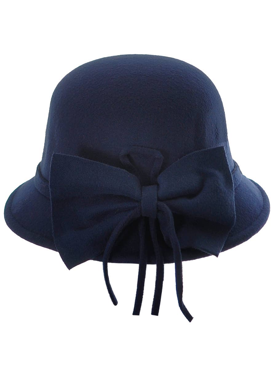 Navy Blue 1920's or 30's Women's Felt Cloche Costume Hat - Side View