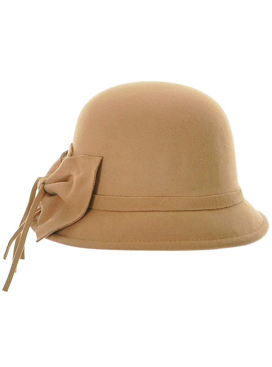 Women's 1930's and 20's Soft Felt Tan Costume Cloche Hat - Front View