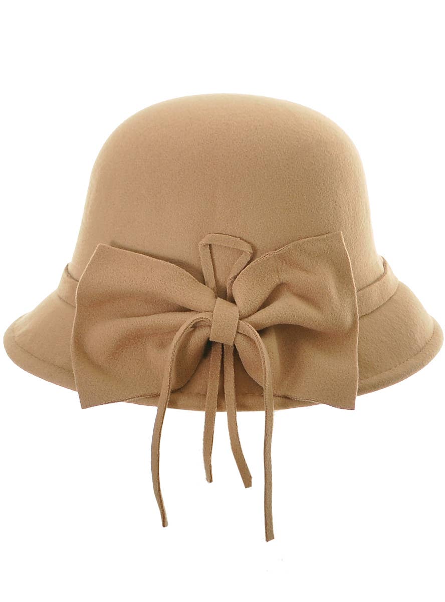 Women's 1930's and 20's Soft Felt Tan Costume Cloche Hat - Side View